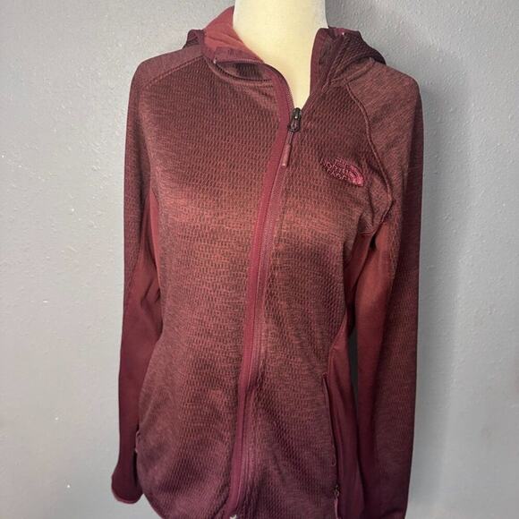 The North Face Zip Up Sweater Women Medium Red Maroon Hoodie Hooded Outdoor Hike - Picture 6 of 7